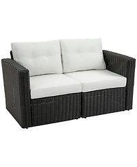 Outsunny 2 Piece Patio Wicker Corner Sofa Set, Outdoor Pe Rattan Furniture, with Curved Armrests and Padded Cushions for Balcony, Garden, or Lawn, Law