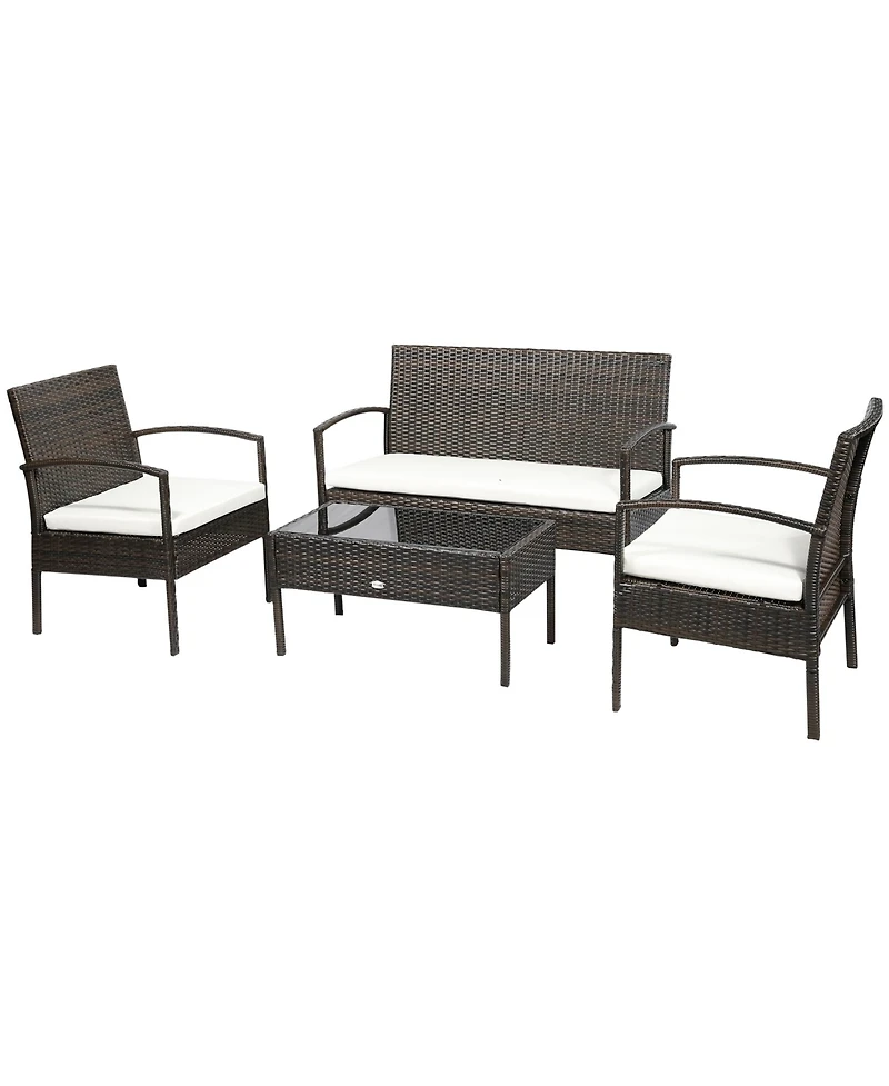 Outsunny Patio Furniture Set, 4pc w/ Loveseat, Chairs, Table