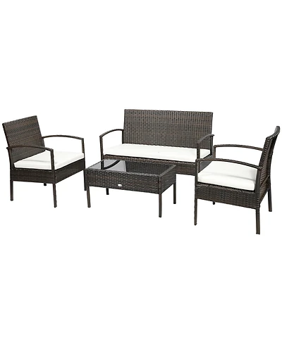 Outsunny Patio Furniture Set, 4pc w/ Loveseat, Chairs, Table