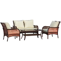 Outsunny 4-Piece Outdoor Rat Sofa Conversation Set w/ Chairs & Table,
