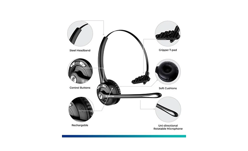 Delton Wireless Computer Headset with Usb Dongle and Hook, Bluetooth Headset with Noise Canceling Mic, 15 Hrs talk time, Wireless Headset for Computer