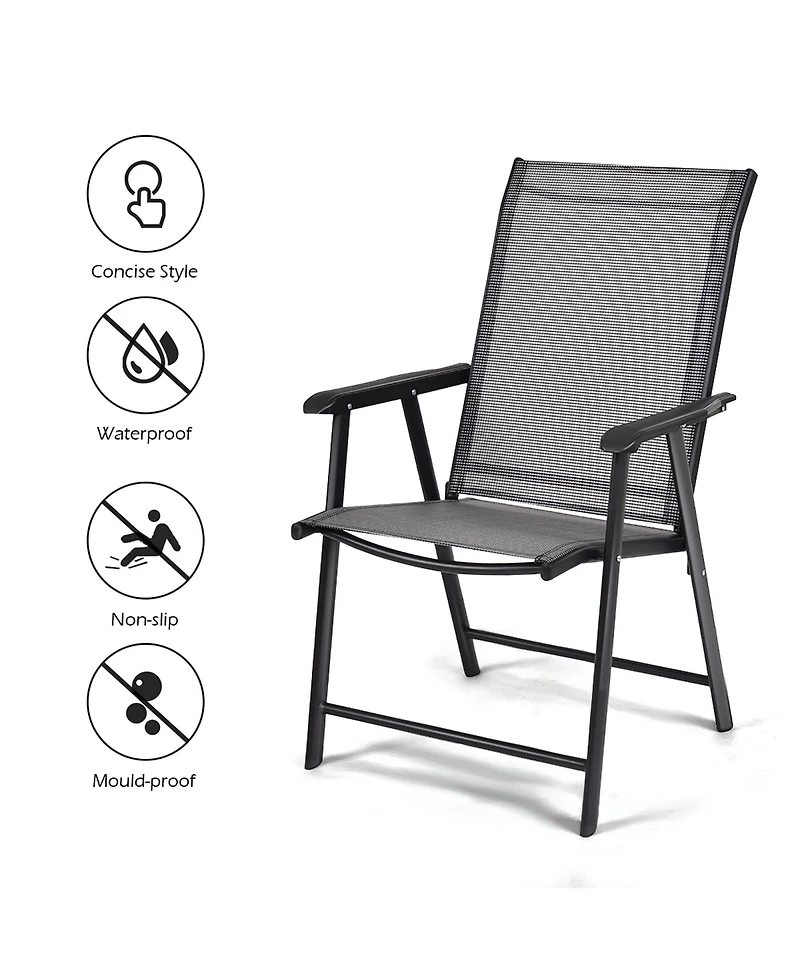 Costway Set of 4 Outdoor Patio Folding Chairs Camping Deck Garden Pool Beach W/Armrest