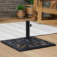 22-Inch Square Cast Iron Umbrella Base with Imperial Geometric Design - Black Finish