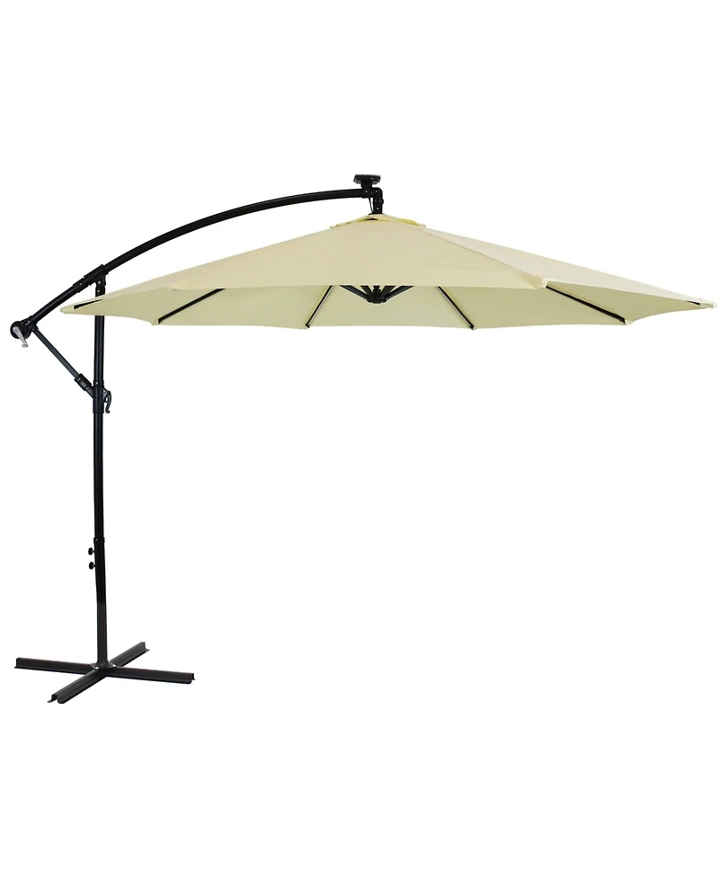 Outdoor Steel Cantilever Offset Patio Umbrella with Solar Led Lights, Air Vent, Crank, and Base - 9'