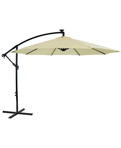 Outdoor Steel Cantilever Offset Patio Umbrella with Solar Led Lights, Air Vent, Crank, and Base - 9'