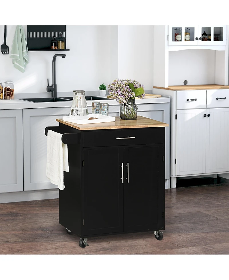 Homcom Kitchen Large Storage Island on 360° Swivel Wheels Cart w/ Drawer