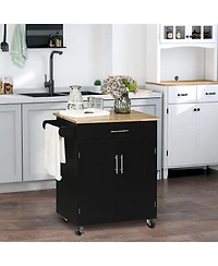 Homcom Kitchen Large Storage Island on 360° Swivel Wheels Cart w/ Drawer
