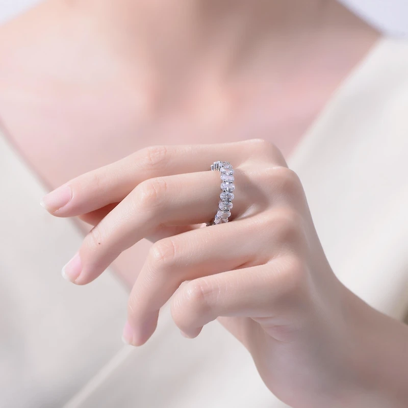 Ra White Gold Plated Oval Cubic Zirconia Band Ring