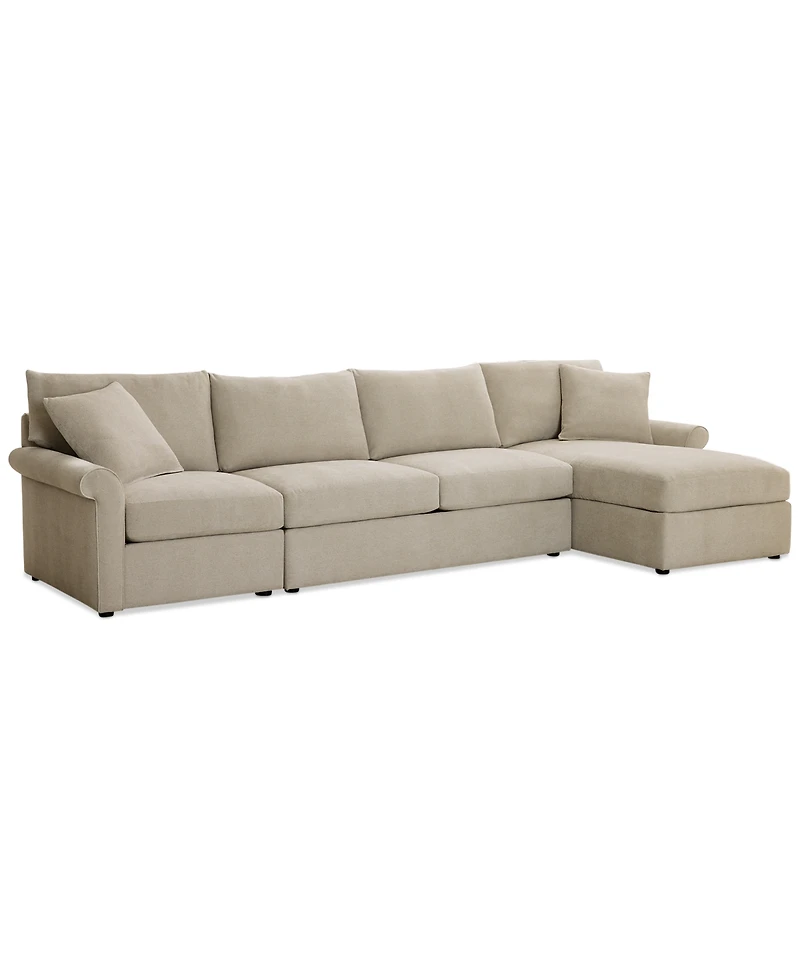 Closeout! Wrenley 134" 3-Pc. Fabric Sectional Chaise Sofa, Created for Macy's