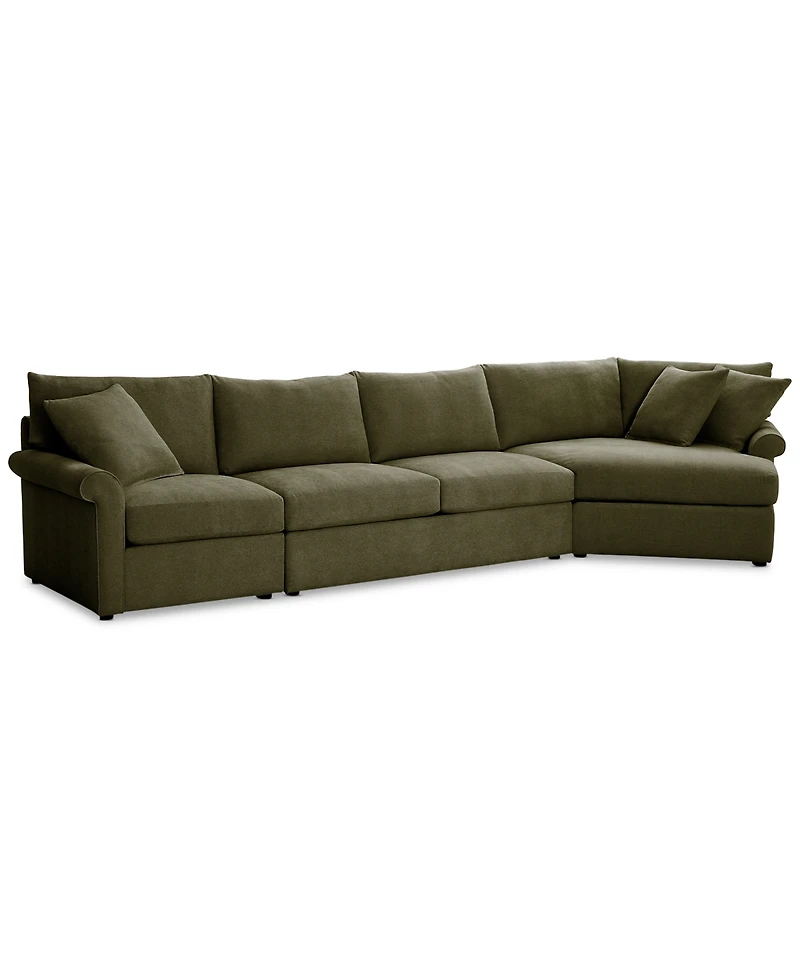 Closeout! Wrenley 166" 3-Pc. Fabric Cuddler Chaise Sectional Sofa, Created for Macy's