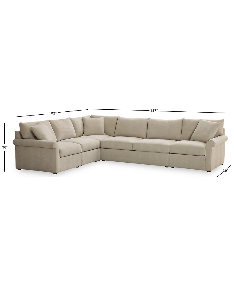 Closeout! Wrenley 137" 5-Pc. Fabric L-Shape Modular Sectional Sofa, Created for Macy's