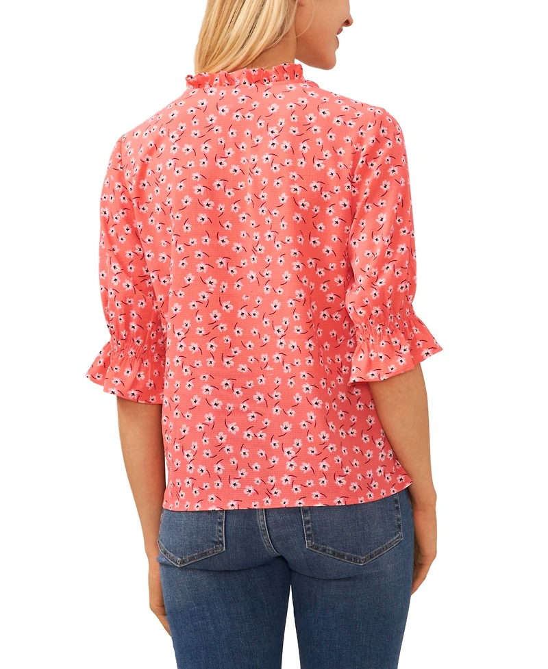 CeCe Women's 3/4-Sleeve Tie Neck Floral Print Blouse