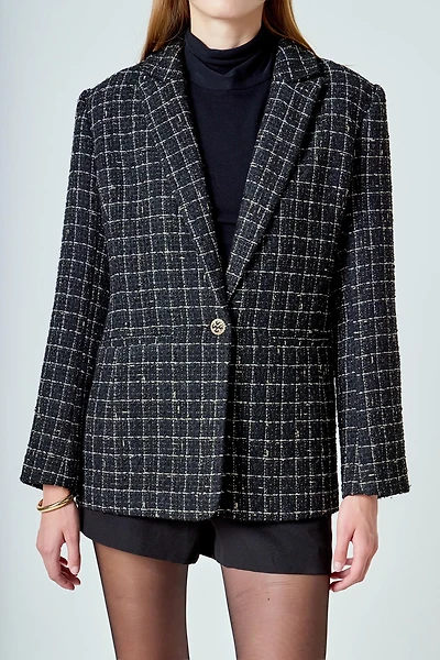 endless rose Women's Tweed Single Breasted Blazer