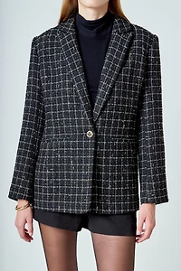 endless rose Women's Tweed Single Breasted Blazer