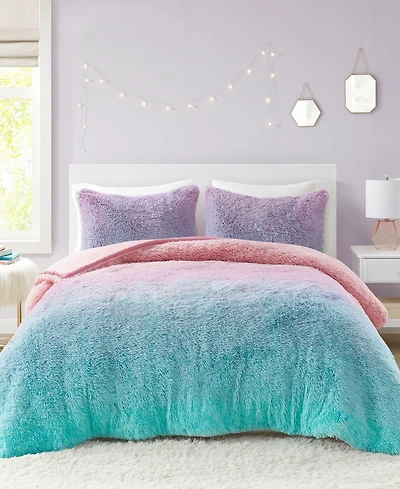 Intelligent Design Primrose Ombre Shaggy Faux Fur 3-Piece Comforter Set