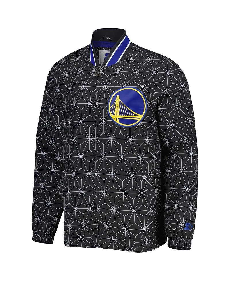 Men's Starter Black Golden State Warriors In-Field Play Fashion Satin Full-Zip Varsity Jacket