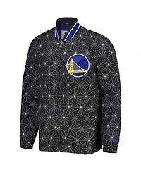 Men's Starter Black Golden State Warriors In-Field Play Fashion Satin Full-Zip Varsity Jacket