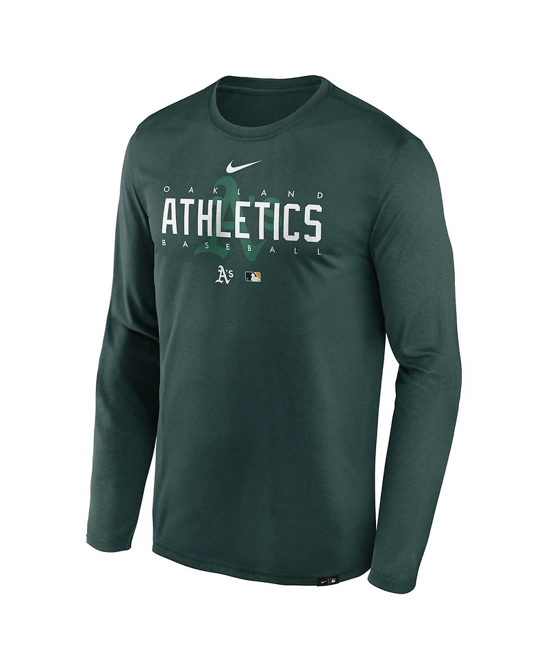 Men's Nike Green Oakland Athletics Authentic Collection Team Logo Legend Performance Long Sleeve T-shirt