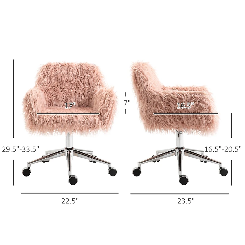 Vinsetto Faux Fur Home Office Chair, Vanity Chair w/ Adjustable Height,