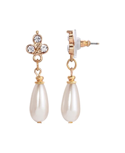 2028 Imitation Pearl Crystal Drop Earrings