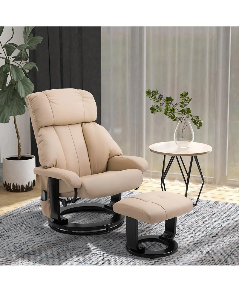 Homcom Massage Recliner Chair, Footrest, 360 Swivel Lounger w/ Ottoman,