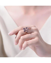 Ra 18K Rose Gold and Black Plated Multi Colored Cubic Zirconia Floral Ring