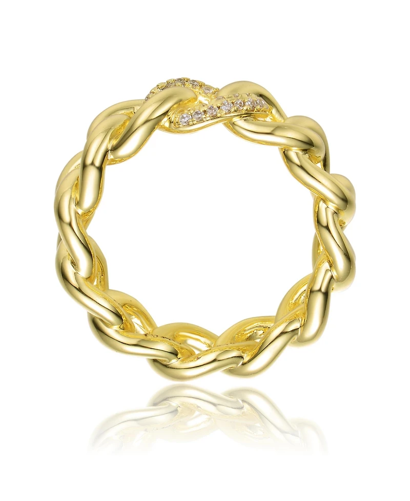 Ra 14K Gold Plated Round Cubic Zirconia Linked Chain Band Ring