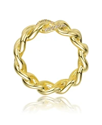 Ra 14K Gold Plated Round Cubic Zirconia Linked Chain Band Ring