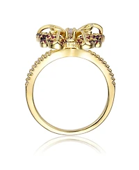 Ra Young Adults/Teens 14k Yellow Gold Plated with Purple & Cubic Zirconia Butterfly Split Top Ring