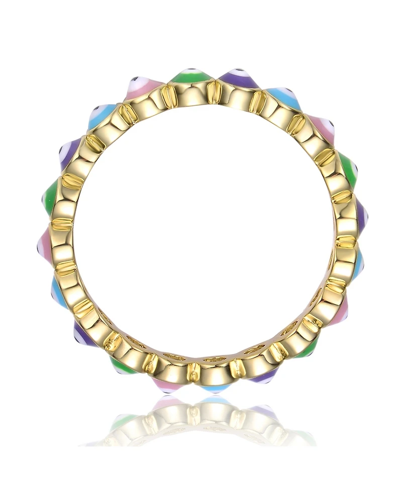 Ra Young Adults/Teens 14k Yellow Gold Plated Colorful Enamel Evil Eye Stacking Ring