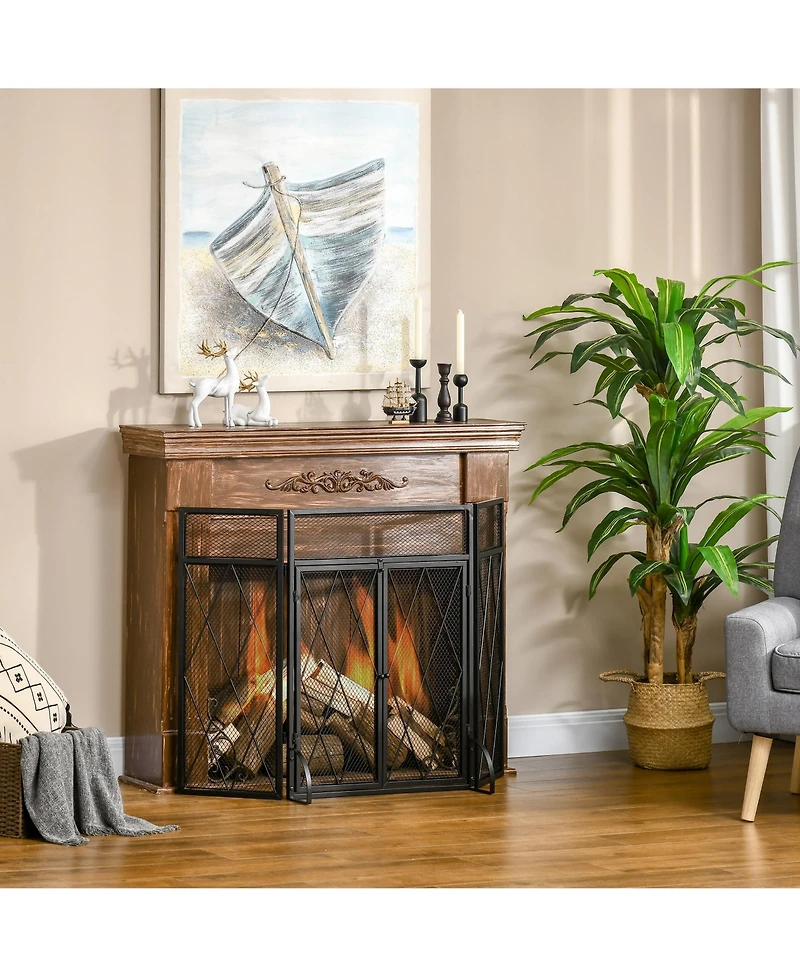 Homcom 3-Panel Folding Fireplace Screen Cover Protector Fence for Living Room