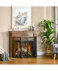 Homcom 3-Panel Folding Fireplace Screen Cover Protector Fence for Living Room