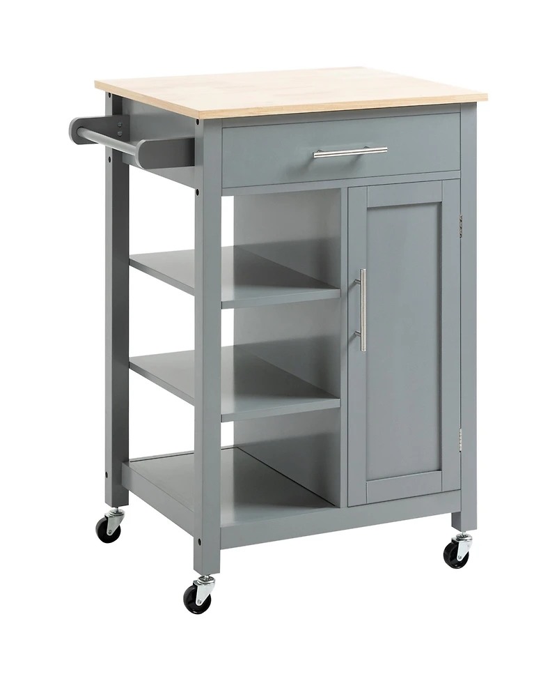 Homcom Compact Kitchen Storage Cabinet Utility Cart on Wheels with Open Shelf and Storage Drawer for Dining Room, Kitchen, Grey
