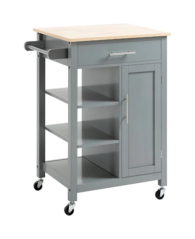 Homcom Compact Kitchen Storage Cabinet Utility Cart on Wheels with Open Shelf and Storage Drawer for Dining Room, Kitchen, Grey