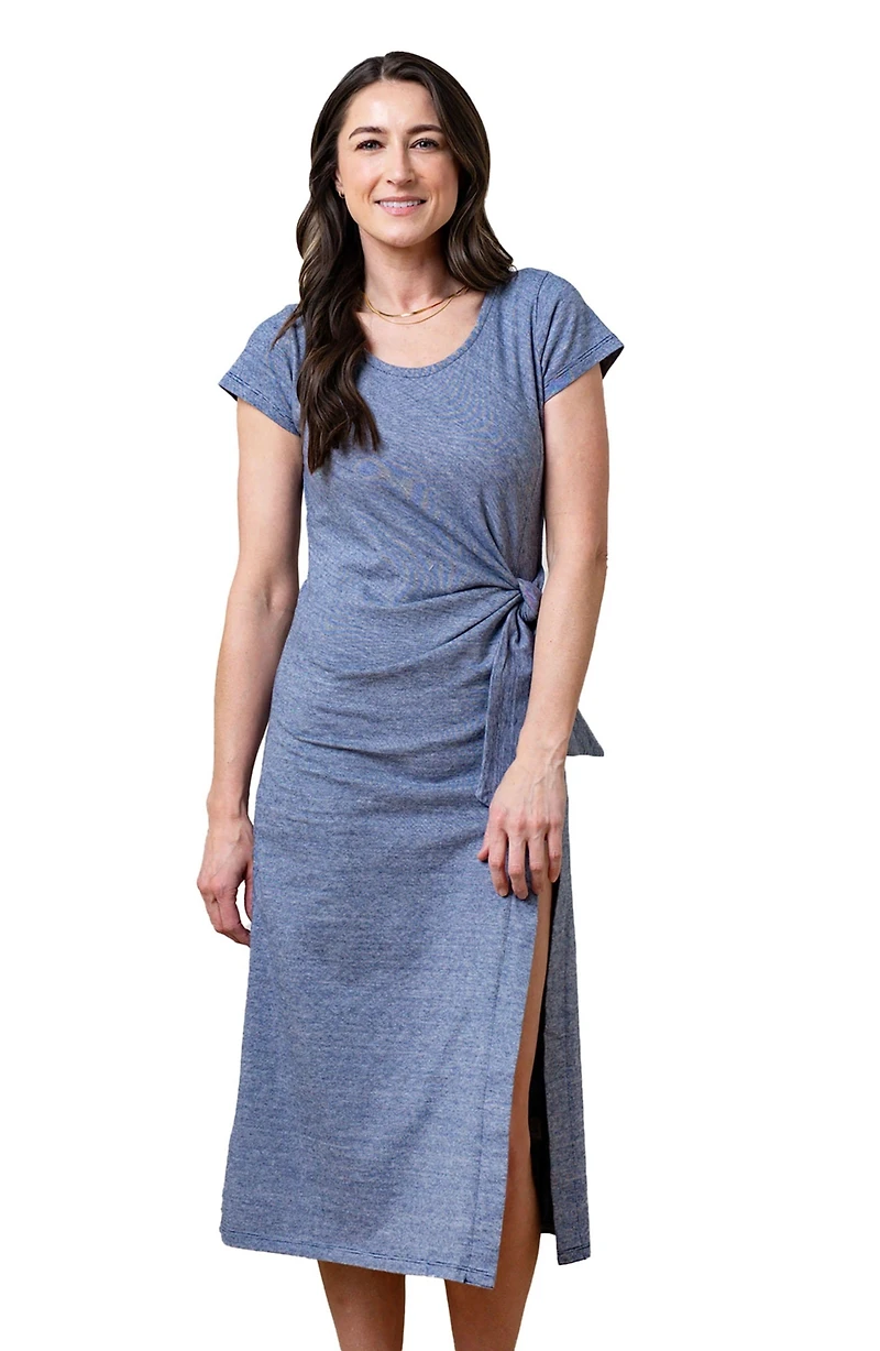 Hope & Henry Women's Organic Cotton Short Sleeve Knit Tie Maxi Dress