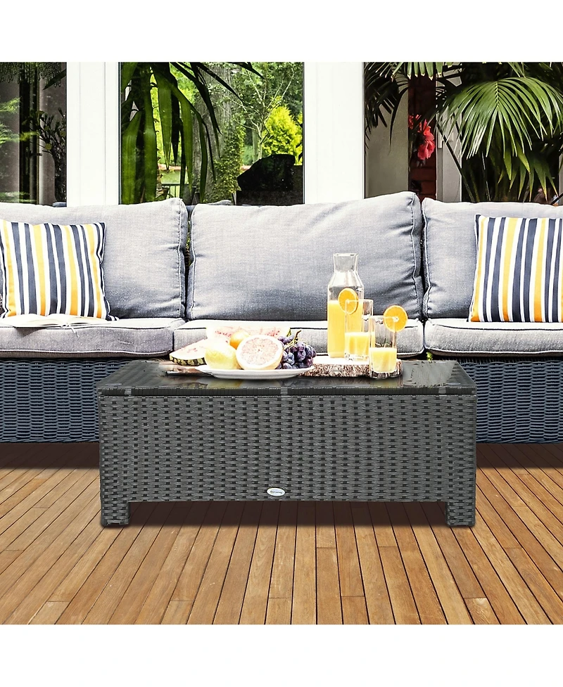 Outsunny Pe Rat Patio Table with Tempe Glass,