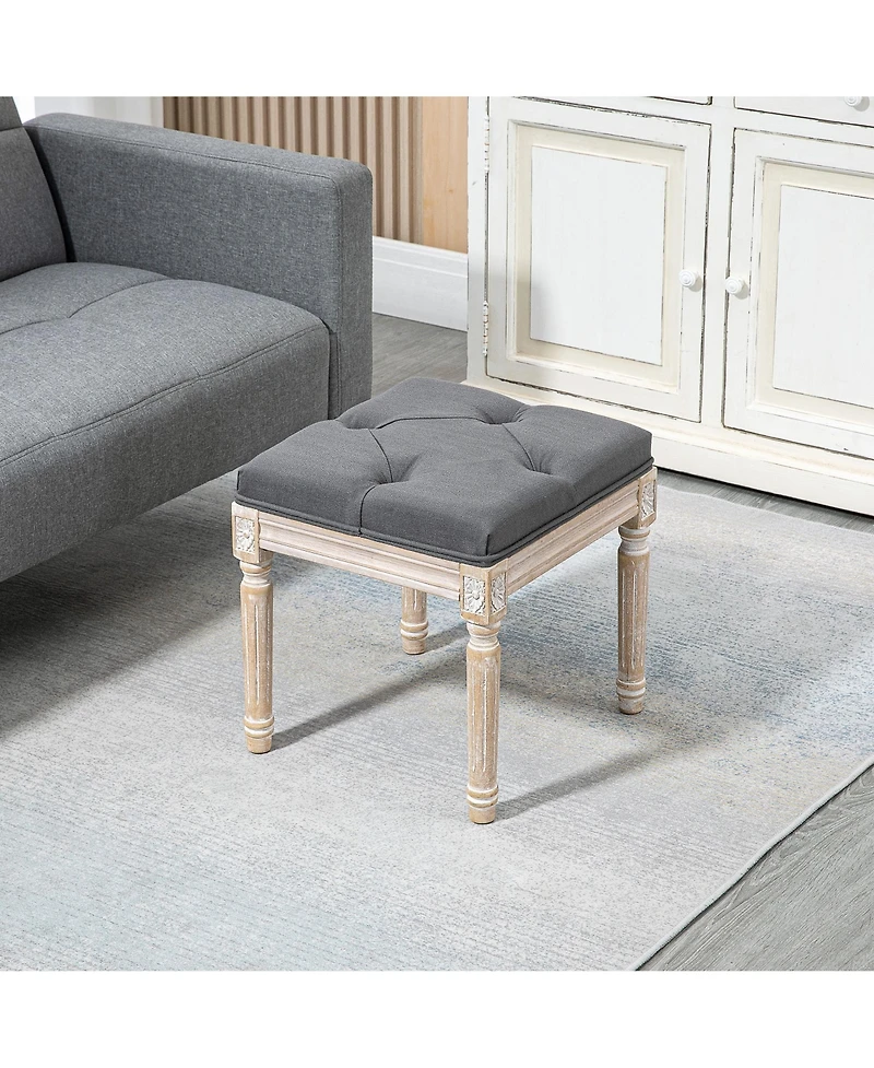 Homcom 15.75" Foot Stool Ottoman Bench Footrest w/ Button Tufted Seat,