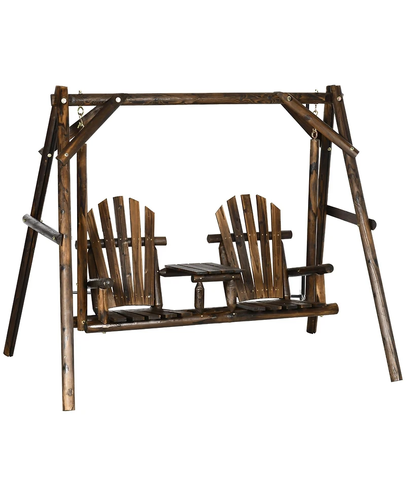 Outsunny Wooden Porch Swing with Sd with Center Table Patio Swing Chair