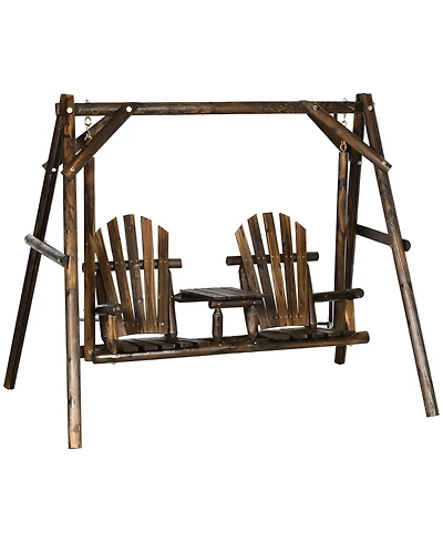 Outsunny Wooden Porch Swing with Sd with Center Table Patio Swing Chair
