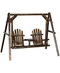 Outsunny Wooden Porch Swing with Sd with Center Table Patio Swing Chair