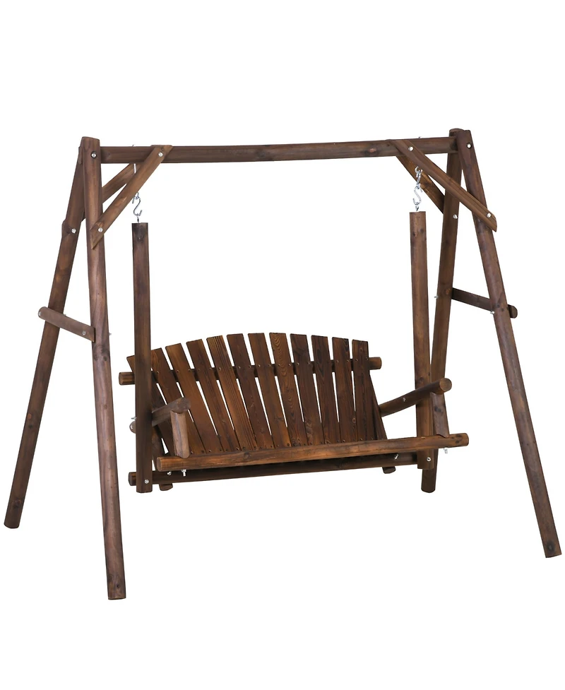 Outsunny 6.5' Outdoor Rustic Loveseat Solid Wood Natural Log Garden Swing Carbonized