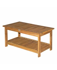 Outsunny 35.5" x 17.75" 2-Tier Acacia Wood Outdoor Table with Slat Design