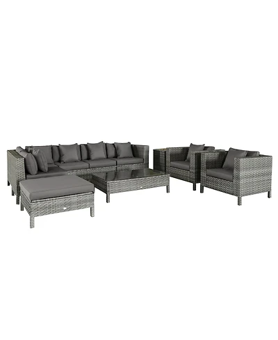 Outsunny 9 Piece Patio Furniture Set, Pe Rat Sofa & Table,