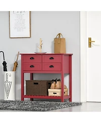 Homcom Sideboard Buffet Cabinet, Storage Serving Console Table with 4 Drawers and Slatted Bottom Shelf for Kitchen, Living Room or Dining Room, Red