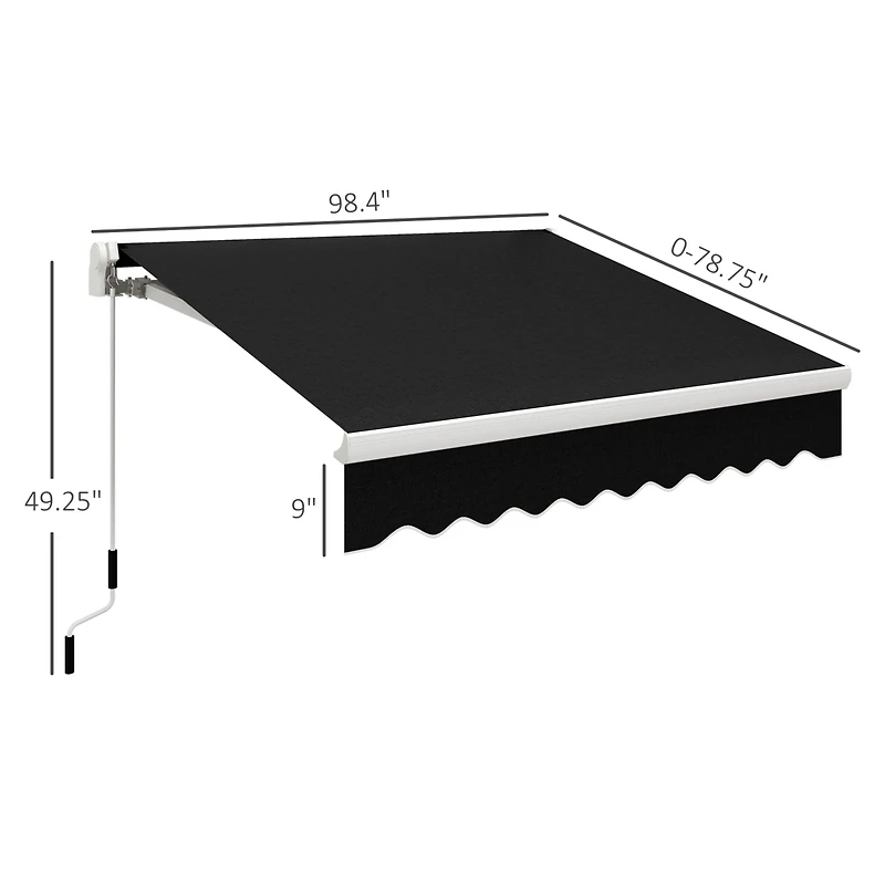 Outsunny 8' x 6.6' Patio Retractable Awning, Manual Sun Shade