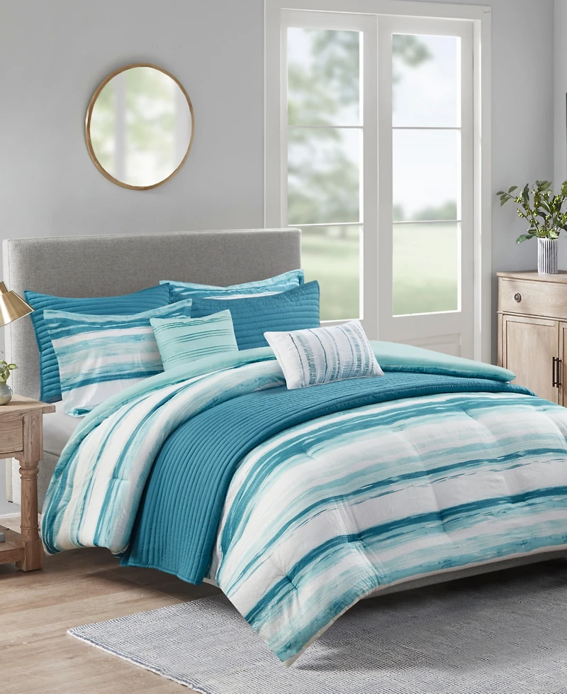 Madison Park Marina Printed Seersucker 8-Pc. Comforter and Coverlet Set, Full/Queen
