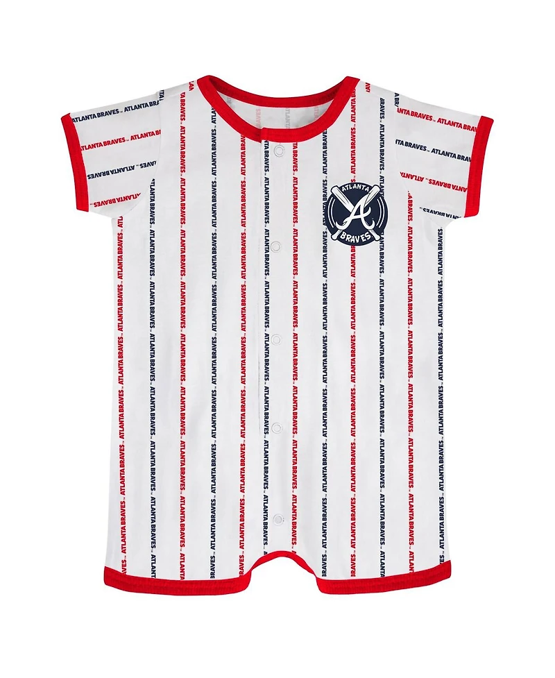 Newborn and Infant Boys Girls White Atlanta Braves Ball Hitter Coverall