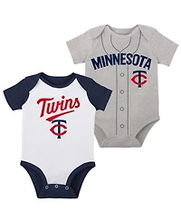 Infant Boys and Girls White and Heather Gray Minnesota Twins Two-Pack Little Slugger Bodysuit Set