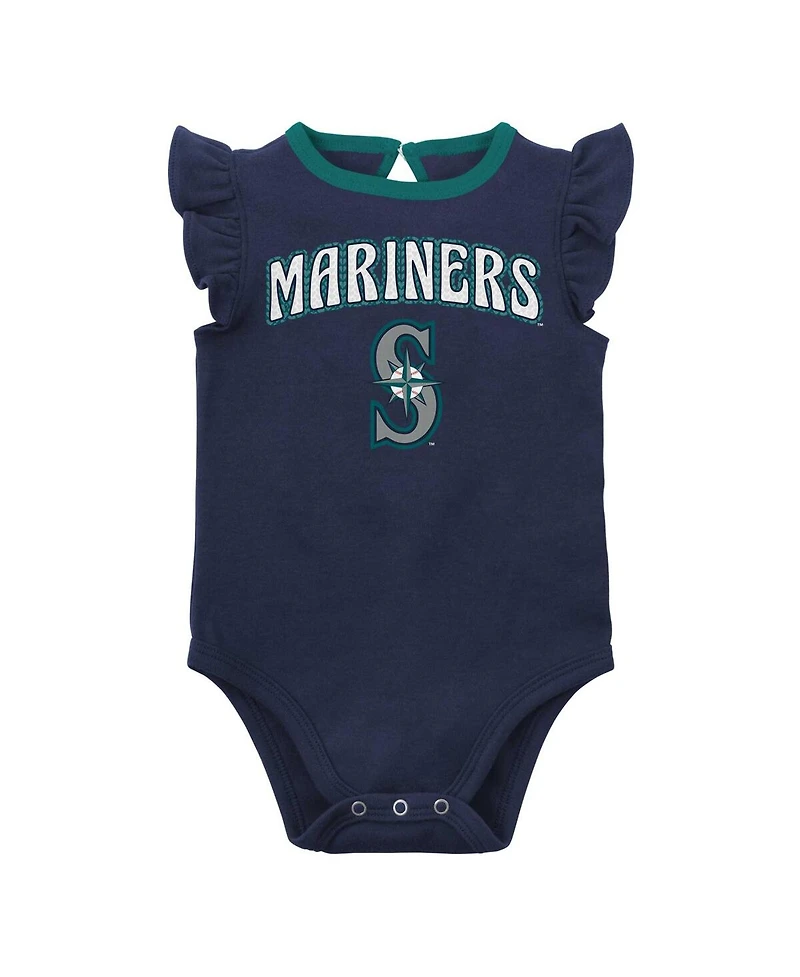 Newborn and Infant Boys Girls Navy, Heather Gray Seattle Mariners Little Fan Two-Pack Bodysuit Set