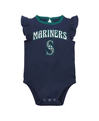 Newborn and Infant Boys Girls Navy, Heather Gray Seattle Mariners Little Fan Two-Pack Bodysuit Set